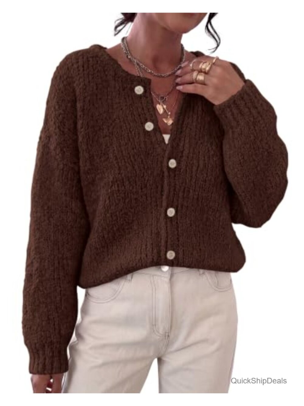 Women's Chunky Knit Button Down Cardigan Sweater Long Sleeve Cozy